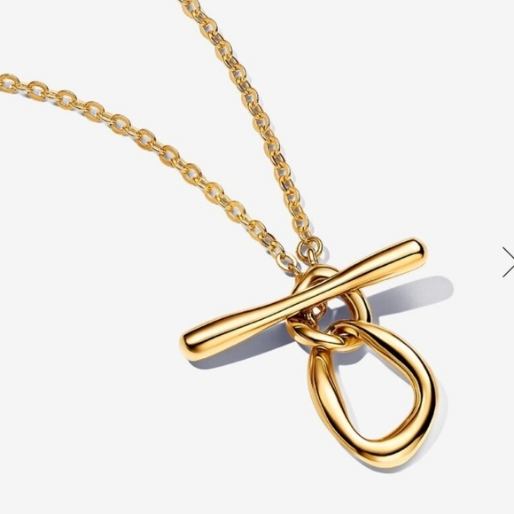 Pandora Organically Shaped Circles T-bar Necklace14k gold plating - Picture 1 of 9